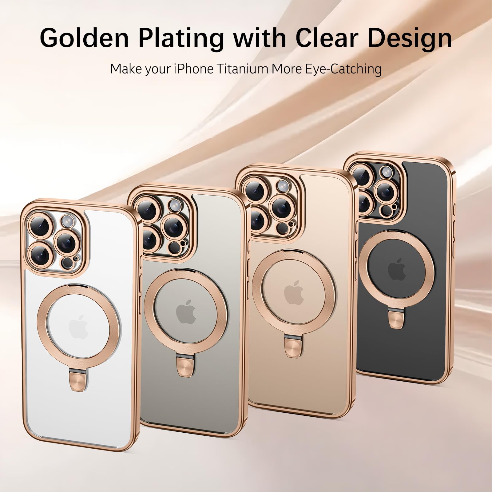 Veningo Iphone 16 Pro Max Case, Magnetic Slim Thin Magsafe Plating Clear Back With Foldable Ring Holder Kickstand Shockproof Pro